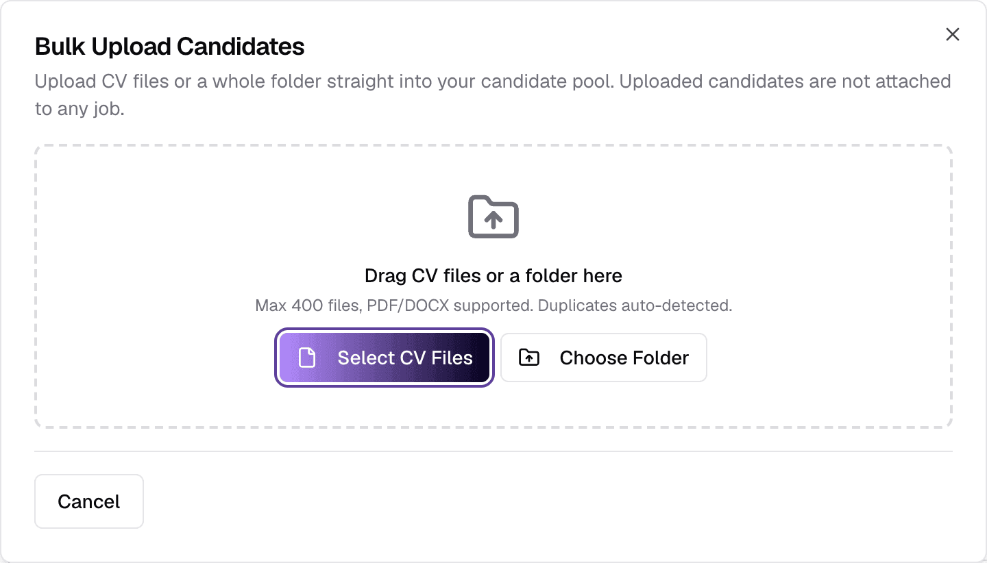The Bulk Upload Candidates dialog