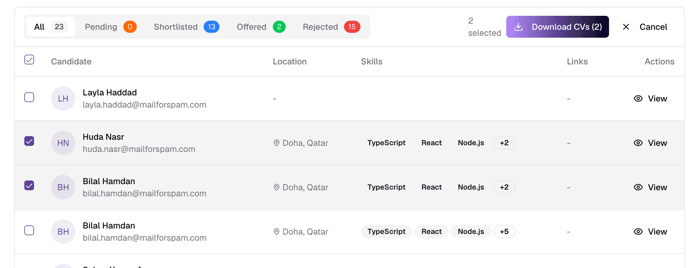 Download mode with candidates selected