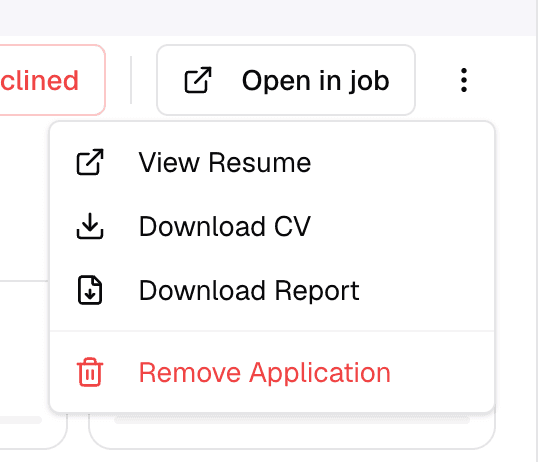 The More actions menu on an application
