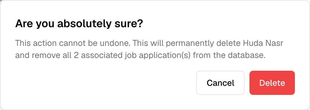 The confirmation dialog for deleting a candidate