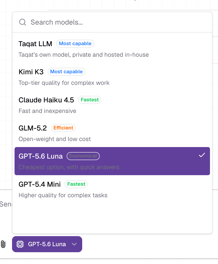 The model selector open, listing the available models