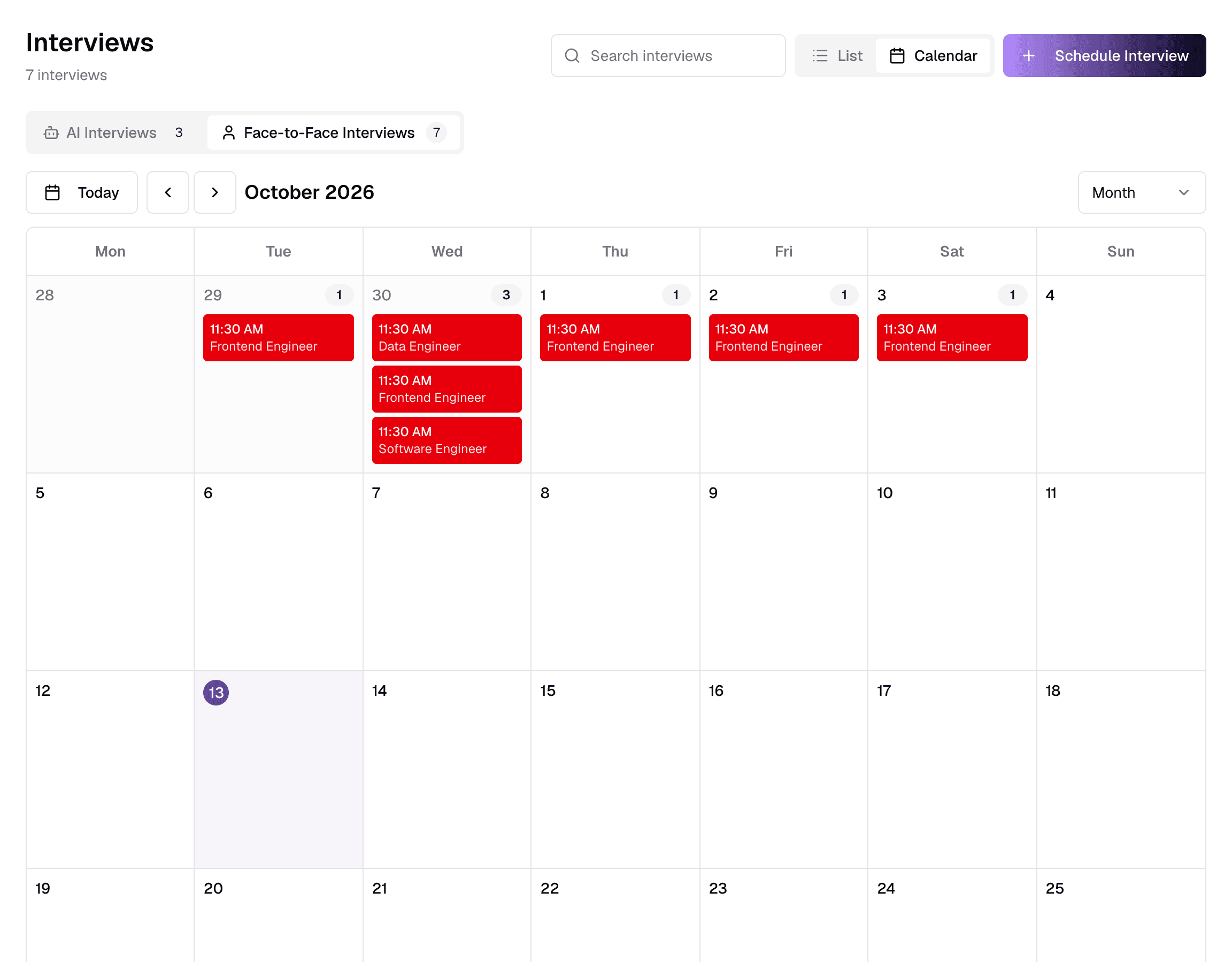 Interviews in the calendar view