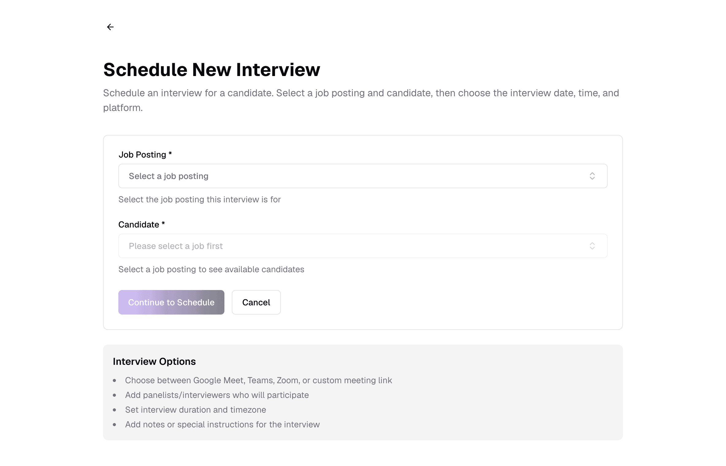 Step one: choose a job posting and candidate