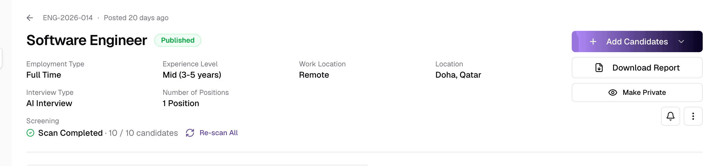 The top of the job detail page