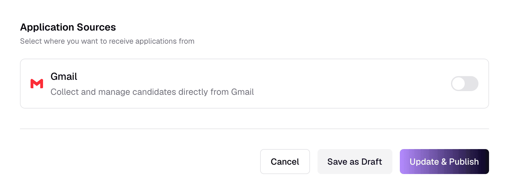 The Cancel, Save as Draft and Update & Publish buttons at the bottom of the edit form