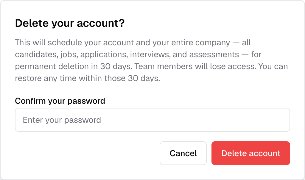 The Delete your account confirmation