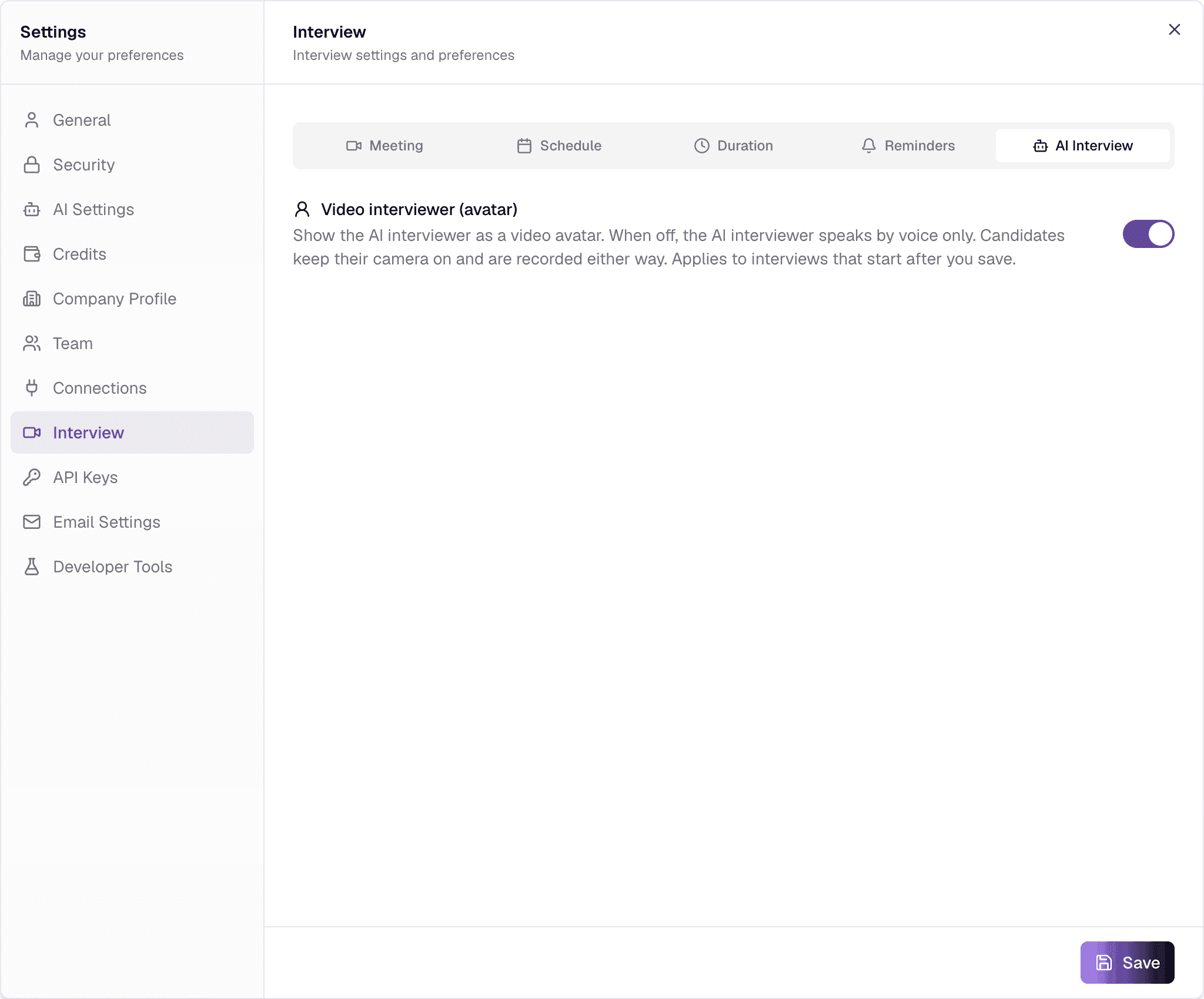 Interview settings — AI Interview