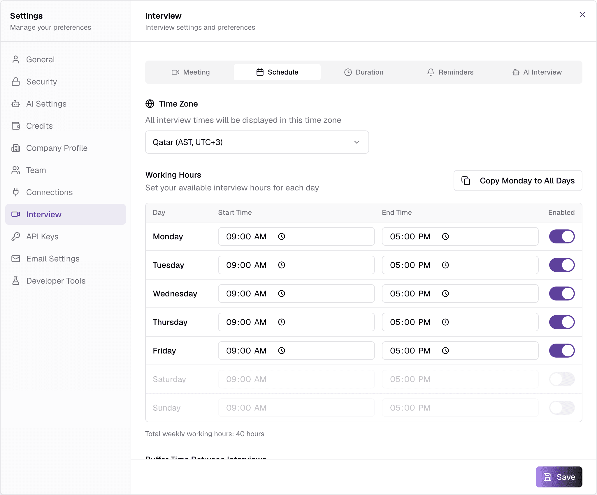 Interview settings — Schedule