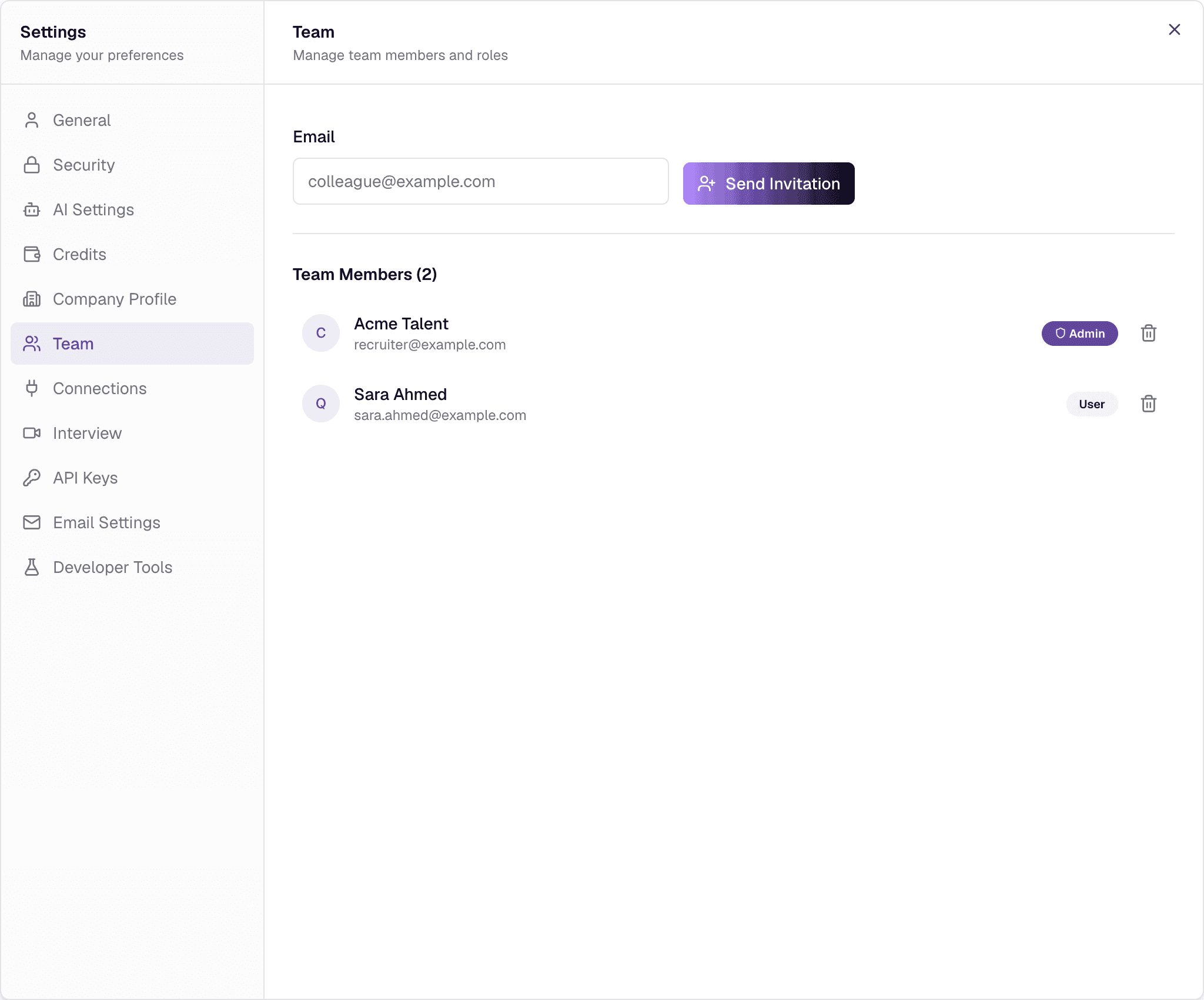 The Team tab