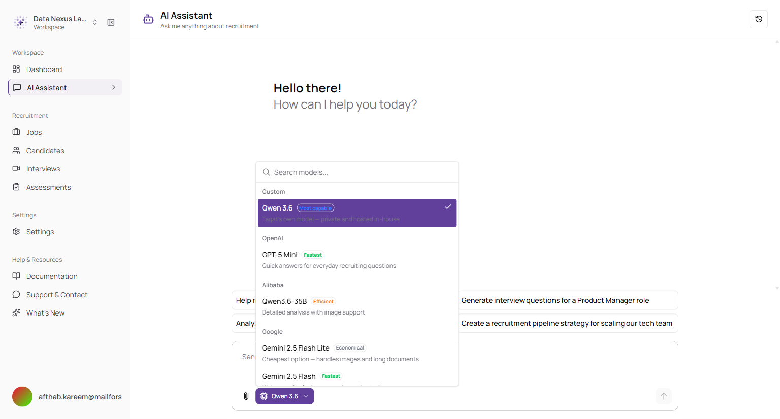 Chat model selector with plain-language labels