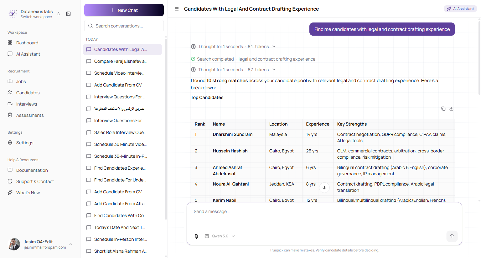 Semantic candidate search in chat