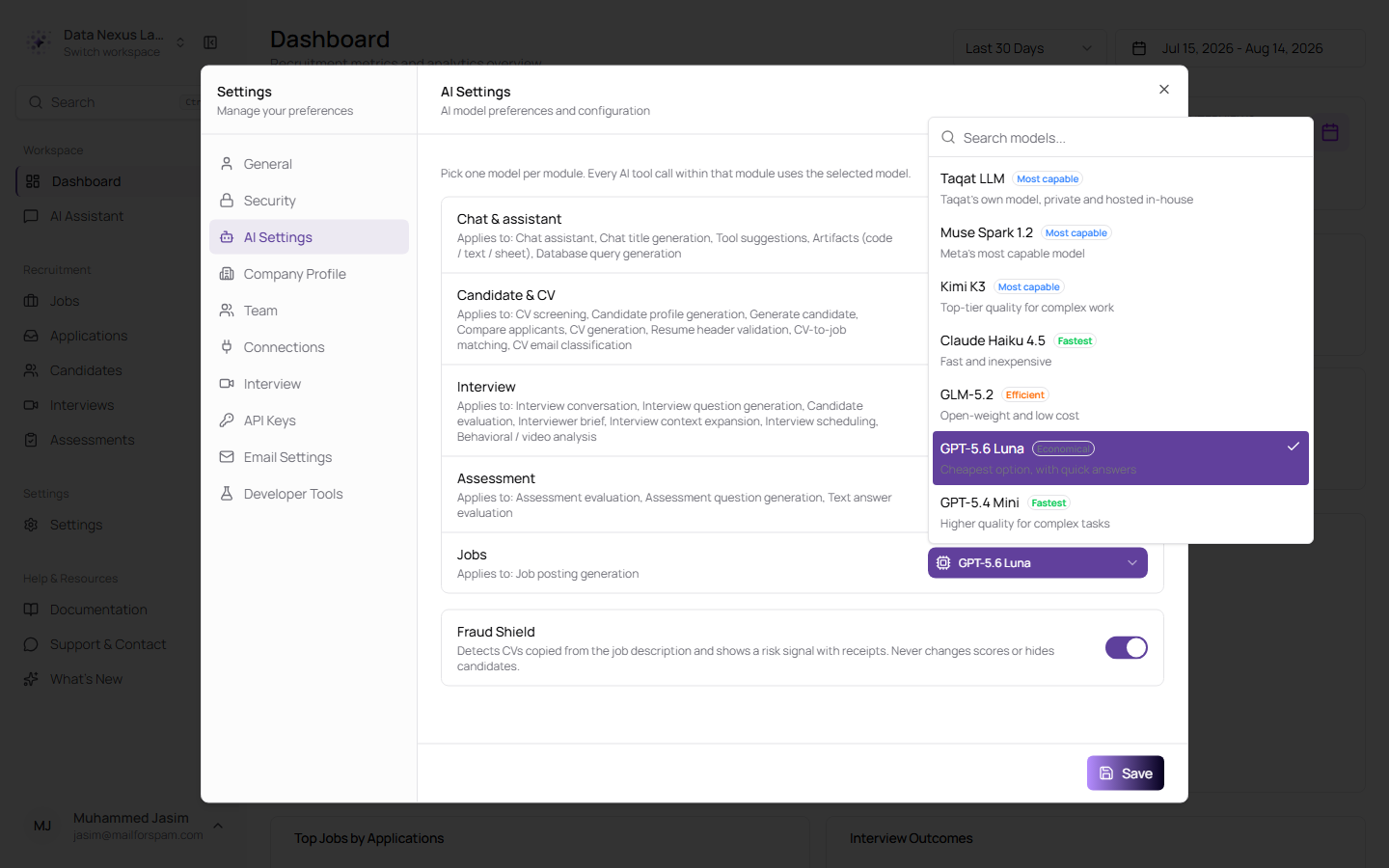The model list in AI Settings