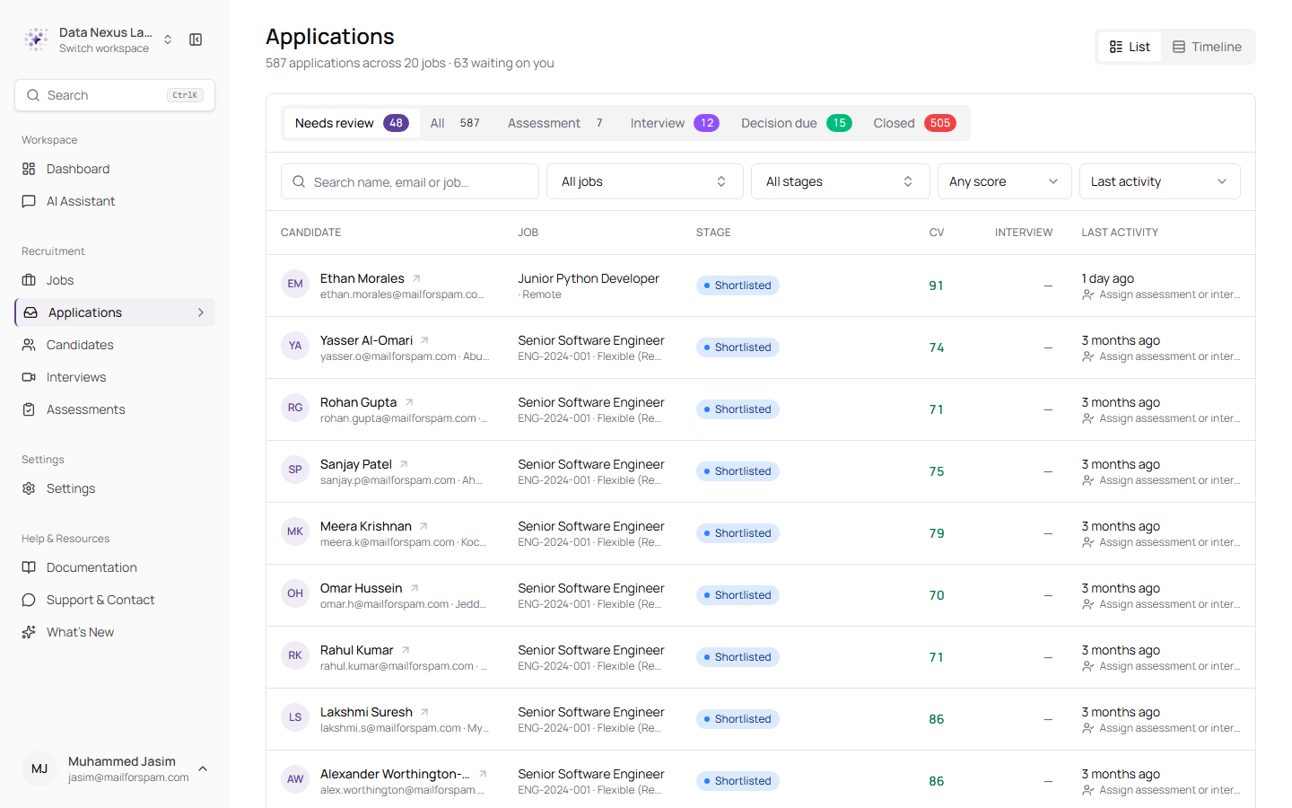 The Applications list
