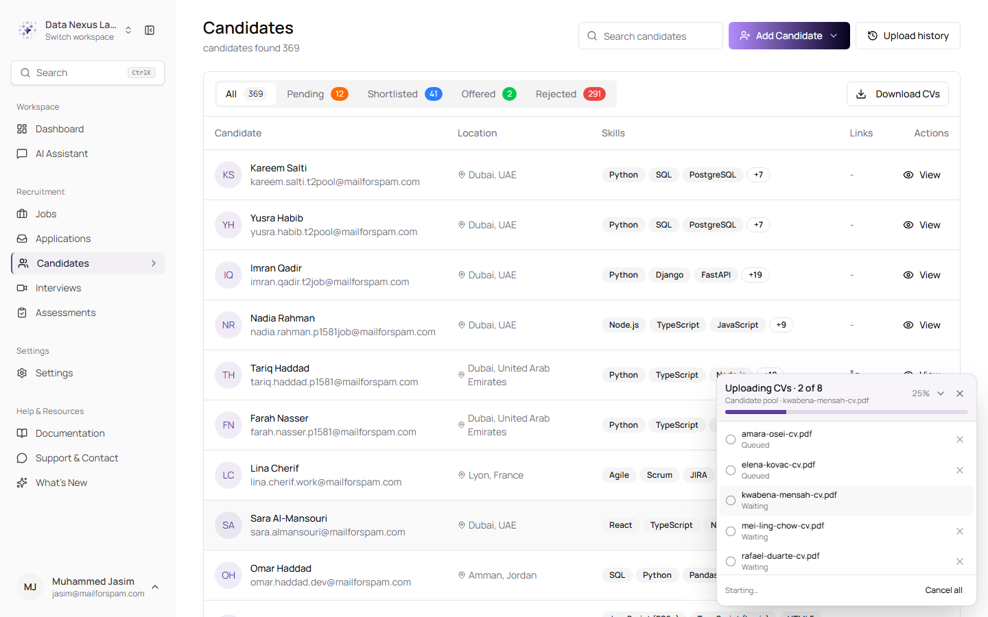 The docked upload manager mid-upload