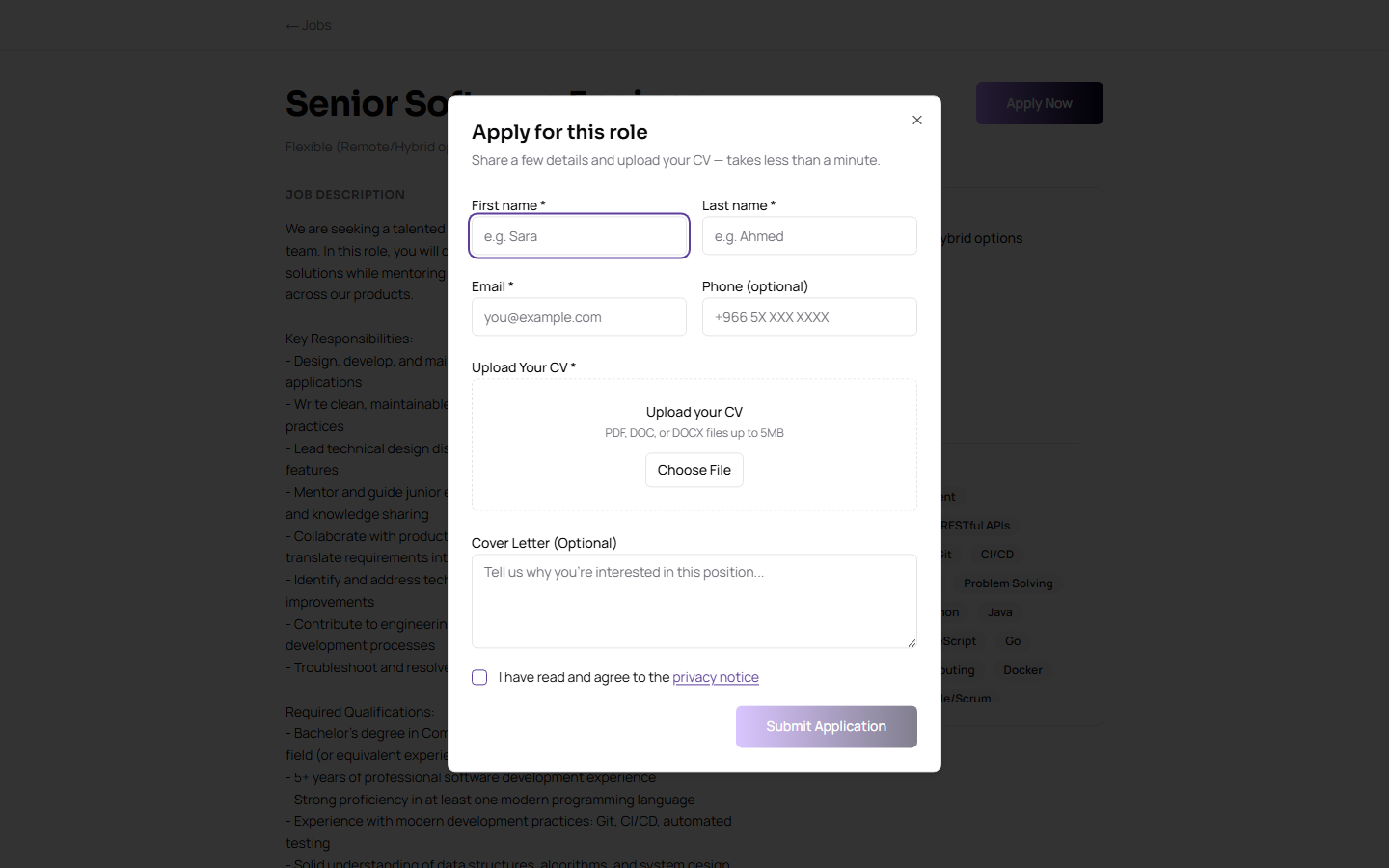 The application form