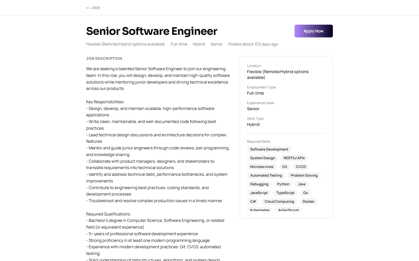 The redesigned public job page