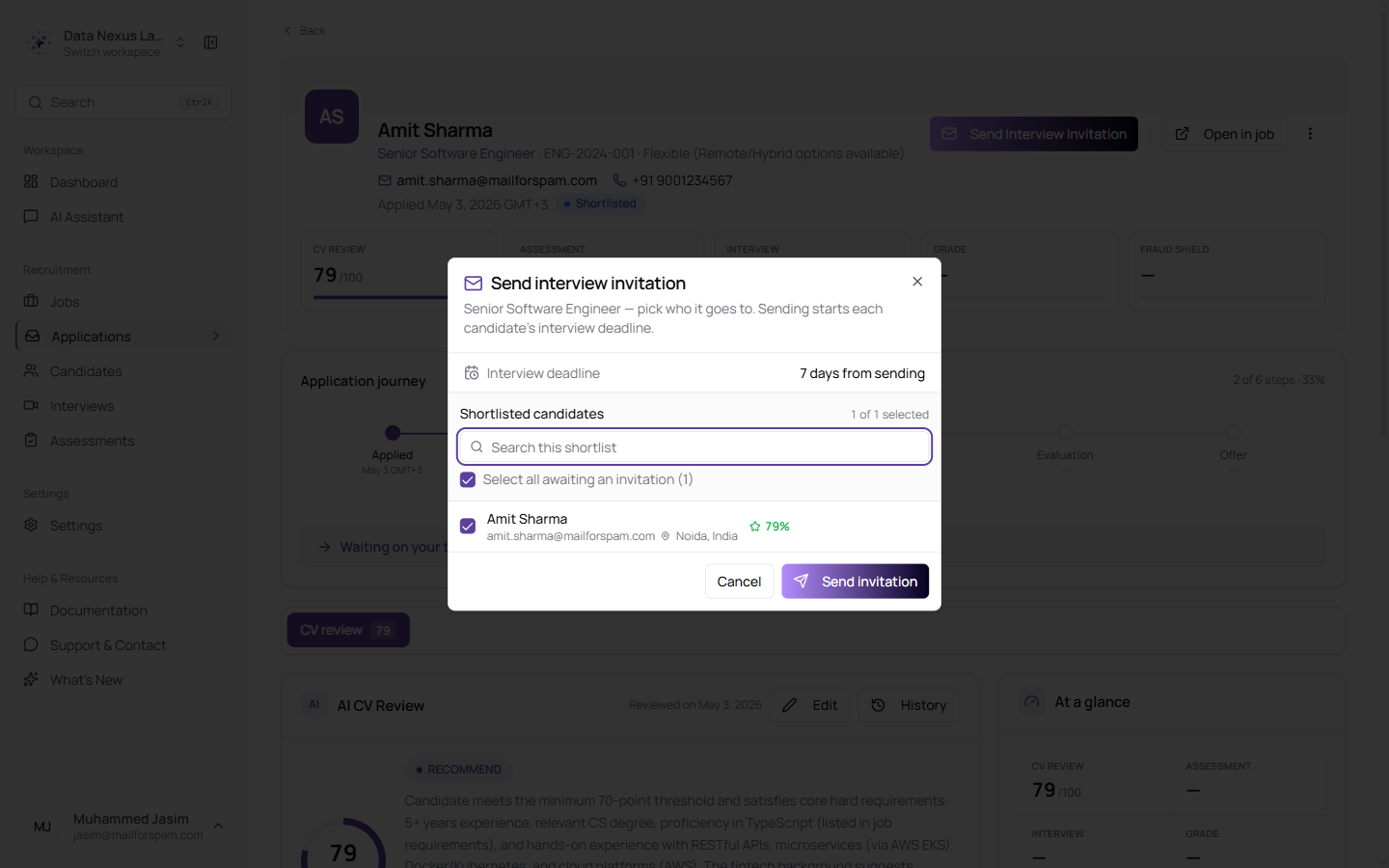 Inviting from the application page