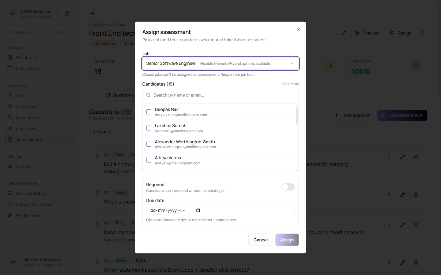 Assigning an assessment