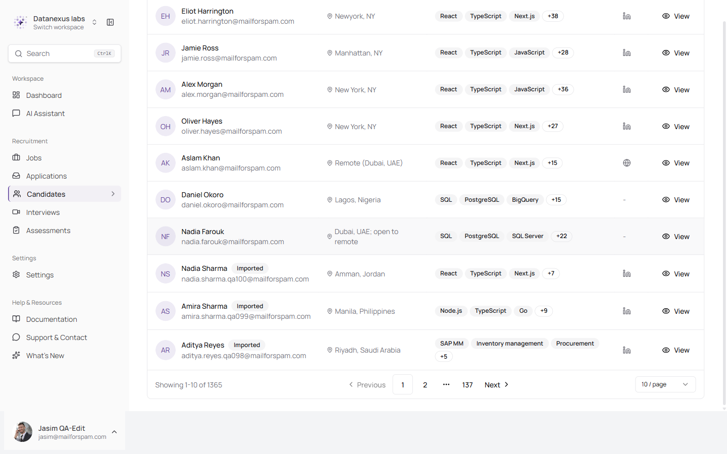 The Imported label on bulk-uploaded candidates